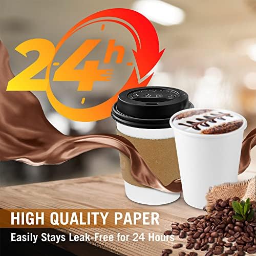 Paquete de 100 Tazas Desechables Ginkgo de 8 oz con Tapa y Manga, Ideal para Bebidas Calientes como Café, Chocolate y Cocoa - imagen 3