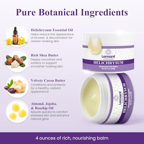 Bálsamo Lemant Extracts de Helichrysum (4 oz) – Salve de Aceite Esencial de Helichrysum Triple Fuerza para Reducir Moretones, Calmar el - imagen 3