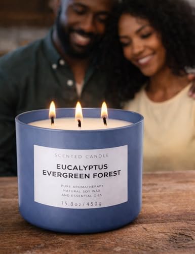 Vela Aromática de Soja Eucalipto Bosque Verde de 3 Mechas | 15.8 oz | Aroma Fresco de Abeto | Larga Duración y Limpia | Ideal para Regalo - imagen 3