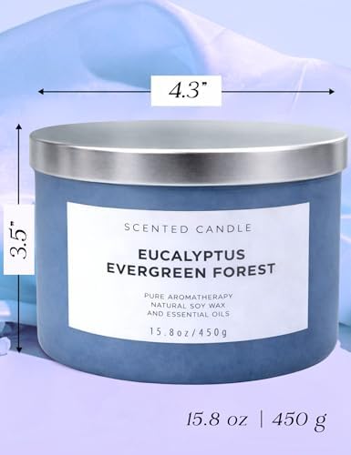 Vela Aromática de Soja Eucalipto Bosque Verde de 3 Mechas | 15.8 oz | Aroma Fresco de Abeto | Larga Duración y Limpia | Ideal para Regalo - imagen 5