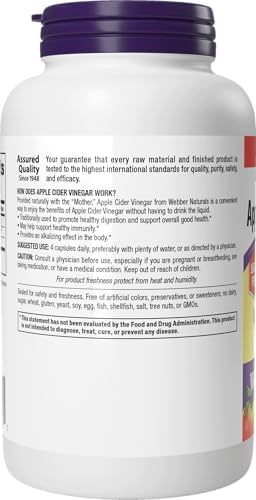 Cápsulas de Vinagre de Sidra de Manzana Webber Naturals 2000 mg con La Madre, Alta Potencia, 300 Cápsulas, Soporte Digestivo Natural, Sin OGM, - imagen 7
