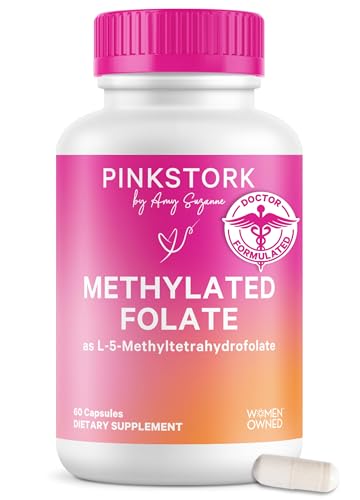 Folate Pink Stork: Methyl Folato - Ácido MTHFR, Forma Natural de Ácido Fólico para Embarazo, 60 Cápsulas, Para Mamá y Bebé, Marca de Mujeres - imagen 1
