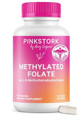 Folate Pink Stork: Methyl Folato - Ácido MTHFR, Forma Natural de Ácido Fólico para Embarazo, 60 Cápsulas, Para Mamá y Bebé, Marca de Mujeres - imagen 1