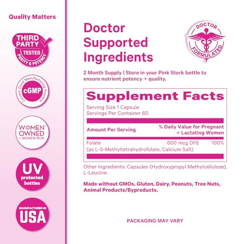 Folate Pink Stork: Methyl Folato - Ácido MTHFR, Forma Natural de Ácido Fólico para Embarazo, 60 Cápsulas, Para Mamá y Bebé, Marca de Mujeres - imagen 2