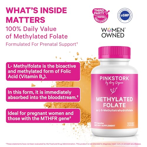 Folate Pink Stork: Methyl Folato - Ácido MTHFR, Forma Natural de Ácido Fólico para Embarazo, 60 Cápsulas, Para Mamá y Bebé, Marca de Mujeres - imagen 3