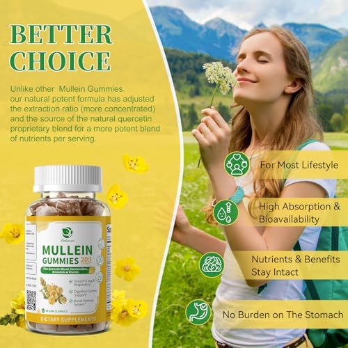 Paquete de 2 Mulas de 9 en 1 para Limpieza Pulmonar y Drenaje Linfático, Extracto de Hoja de Mullein Extra Fuerte con Quercetina, Bromelina, Saúco y - imagen 4