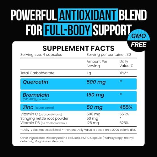 VitaRaw Quercetina con Bromelina 500 mg en Cápsulas, Apoya la Respuesta Inmunitaria, Confort Articular y Bienestar General - Vitamina C, Zinc 50 mg y - imagen 2