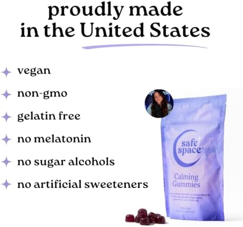 Gomitas Calmantes Safe Space – Alivio del Estrés con Ashwagandha, L-Theanina, Magnesio y Melisa – Soporte para Relajación y Sueño – Veganas (60 - imagen 2
