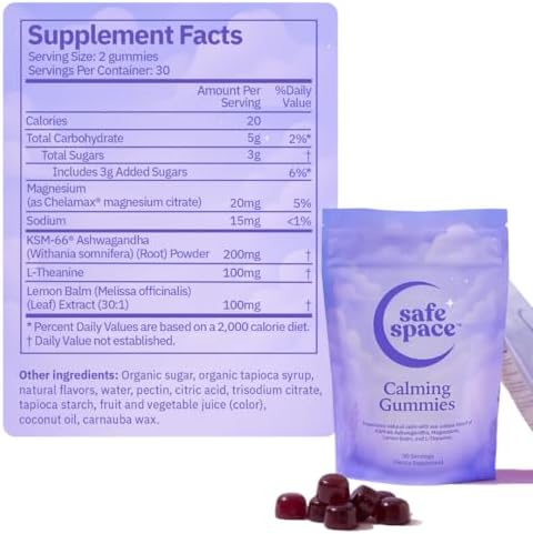 Gomitas Calmantes Safe Space – Alivio del Estrés con Ashwagandha, L-Theanina, Magnesio y Melisa – Soporte para Relajación y Sueño – Veganas (60 - imagen 3