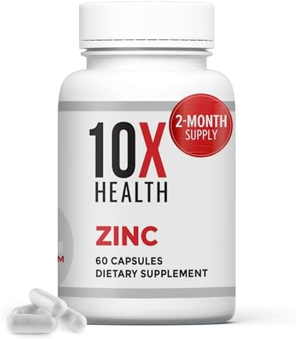 Suplementos de Zinc 10X Health - 30mg de Zinc para Síntesis de ADN y Proteínas, Bienestar General y Soporte Inmunológico - Vitaminas Altamente - imagen 1