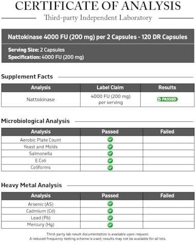 Suplemento de Nattokinase Vitamatic 2 Paquetes 4,000 FU, 120 Cápsulas de Liberación Retardada - Resistente a Ácidos Estomacales - Sin OGM y Sin - imagen 3