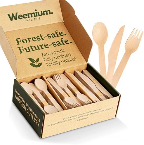 Set de Cubiertos Desechables de Madera Weemium - 300 Piezas (100 Cucharas, 100 Cuchillos, 100 Tenedores) - Empaque Sin Plástico - Utensilios - imagen 1