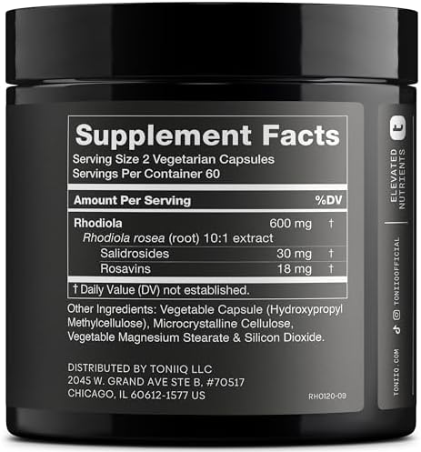 Toniiq Rhodiola Rosea Triple Fuerza 600mg - 120 Cápsulas - Extracto Concentrado 5% Salidrosido - Altamente Purificado y Bioavailable - imagen 2
