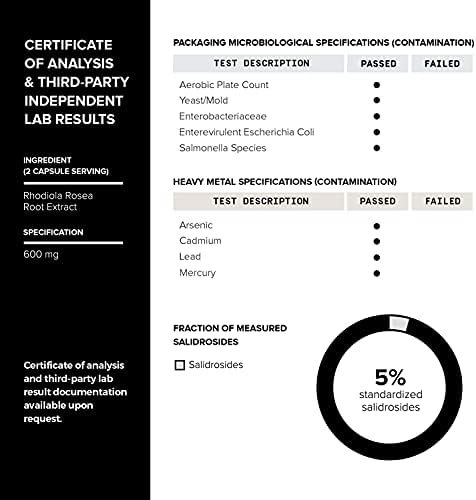 Toniiq Rhodiola Rosea Triple Fuerza 600mg - 120 Cápsulas - Extracto Concentrado 5% Salidrosido - Altamente Purificado y Bioavailable - imagen 6
