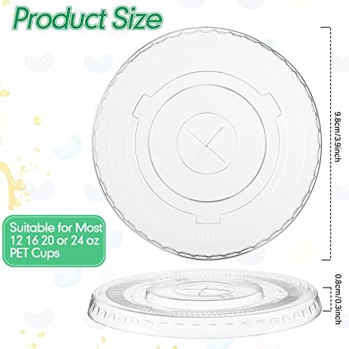 200 Piezas de Tapas Planas Transparentes de Plástico Desechables PET con Abertura para Popote, Compatibles con Vasos de 12 oz, 16 oz, 20 oz y 24 oz - imagen 2