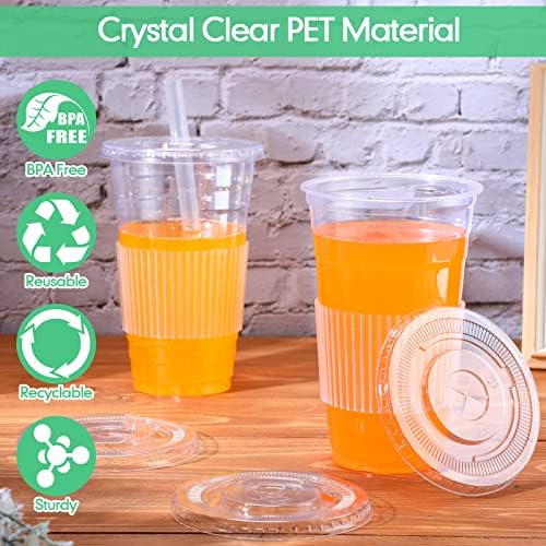 200 Piezas de Tapas Planas Transparentes de Plástico Desechables PET con Abertura para Popote, Compatibles con Vasos de 12 oz, 16 oz, 20 oz y 24 oz - imagen 3