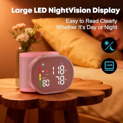 Monitor de Presión Arterial de Muñeca Guaever Recargable con Manguito de 5.3 a 7.7, 2×120 Memoria, Automático y Profesional (Rosa) - imagen 2