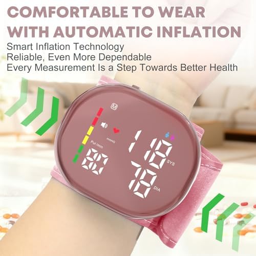 Monitor de Presión Arterial de Muñeca Guaever Recargable con Manguito de 5.3 a 7.7, 2×120 Memoria, Automático y Profesional (Rosa) - imagen 5