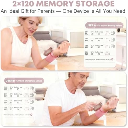 Monitor de Presión Arterial de Muñeca Guaever Recargable con Manguito de 5.3 a 7.7, 2×120 Memoria, Automático y Profesional (Rosa) - imagen 8