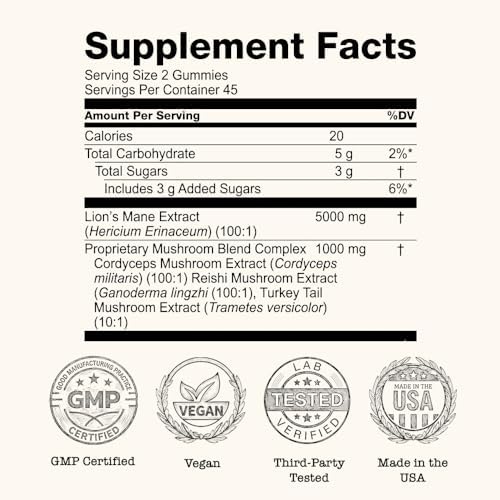 Zenium - Complejo de Hongos 90 Gomas de 5000mg de Melena de León, 1000mg de Reishi, Cordyceps y Más | Alivio de Tensión, Preocupación e Irritabilidad - imagen 5