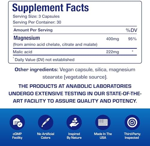 Complejo de Magnesio Triple 400 Mg - Suplemento Clínico de Magnesio Quelado con Glicinato, Malato y Citrato para Salud Óptima de Músculos, Nervios, - imagen 2