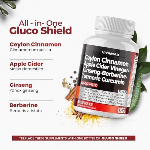 Ceylon Canela, Vinagre de Sidra de Manzana, Cúrcuma - Soporte de Salud Gluco - Ginseng Panax, Berberina, Melón Amargo, Cardo Mariano, Fenogreco - No - imagen 2