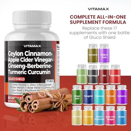 Ceylon Canela, Vinagre de Sidra de Manzana, Cúrcuma - Soporte de Salud Gluco - Ginseng Panax, Berberina, Melón Amargo, Cardo Mariano, Fenogreco - No - imagen 4