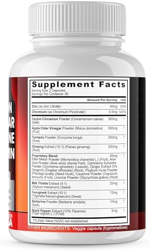 Ceylon Canela, Vinagre de Sidra de Manzana, Cúrcuma - Soporte de Salud Gluco - Ginseng Panax, Berberina, Melón Amargo, Cardo Mariano, Fenogreco - No - imagen 5