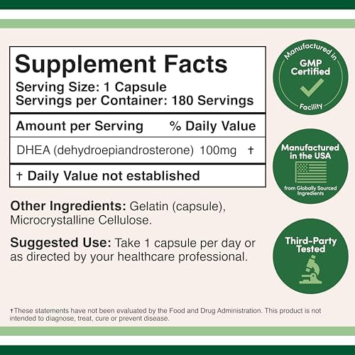 DHEA 100mg | 180 Cápsulas | Máxima Potencia 6 Meses de Suministro | Probado por Terceros | Equilibrio Hormonal y Envejecimiento Saludable de Double - imagen 2
