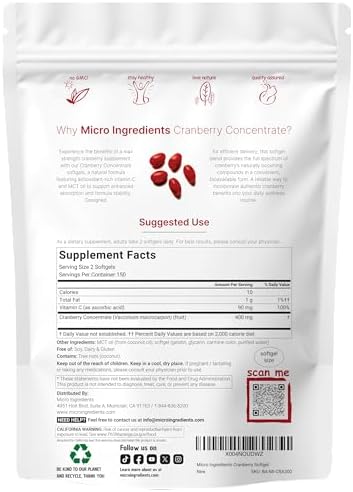 Suplemento de Arándano Micro Ingredients para Mujeres | 300 Softgels con Vitamina C y Aceite MCT | Cápsulas para Apoyar la Salud del Tracto Urinario* - imagen 2