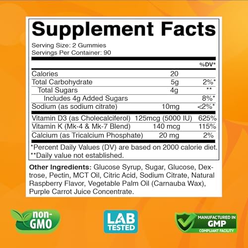 Vitabod Gomas de Vitamina D3 + K2 – Soporte para Huesos y Corazón – 180 Gomas Veganas a Base de Pectina - imagen 2