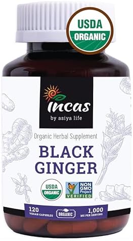 Jengibre Negro Tailandés Orgánico INCAS para Hombres 120 Cápsulas Veganas 500mg Verificadas No GMO | r y Único Kaempferia Parviflora Certificado - imagen 1