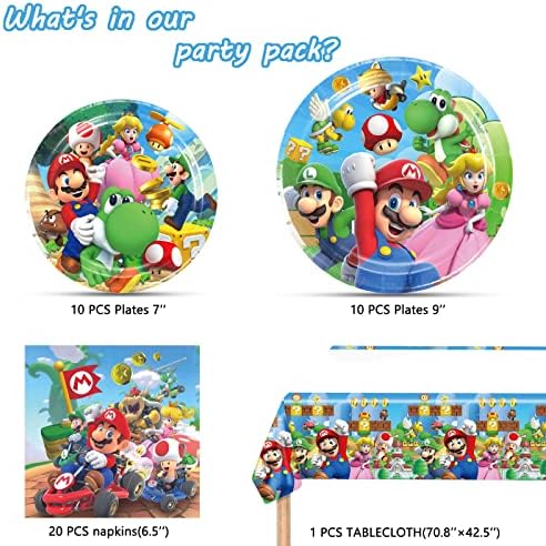 Suministros de Fiesta de Cumpleaños de Mario, 20 Platos, 20 Servilletas y 1 Mantel para Decoraciones de Fiesta Temática de Mario - imagen 2