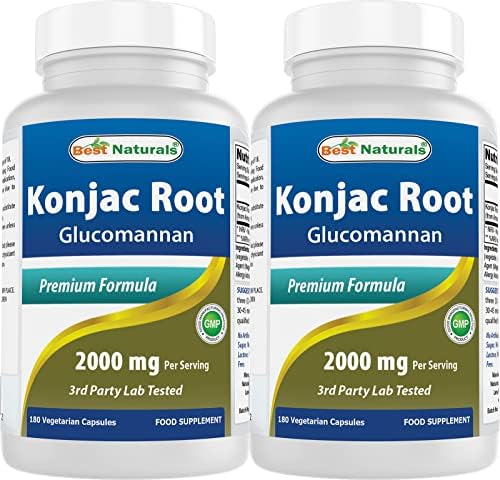 Best Naturals Paquete de 2 Konjac Glucomannan Raíz 2000 mg por Porción - 180 Cápsulas Vegetarianas - imagen 1