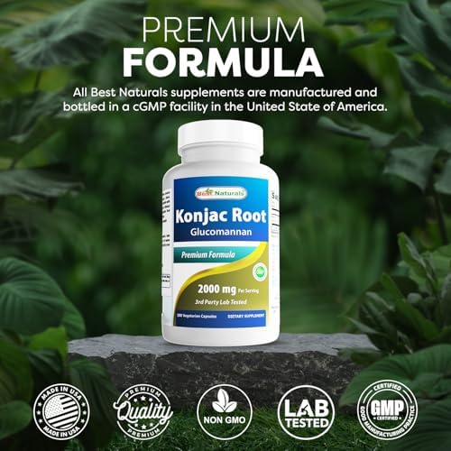 Best Naturals Paquete de 2 Konjac Glucomannan Raíz 2000 mg por Porción - 180 Cápsulas Vegetarianas - imagen 5