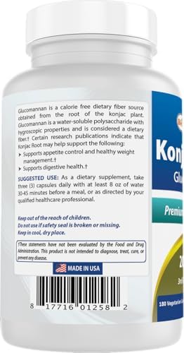 Best Naturals Paquete de 2 Konjac Glucomannan Raíz 2000 mg por Porción - 180 Cápsulas Vegetarianas - imagen 7