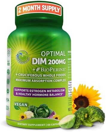 Suplemento Optimal DIM 200mg para Hombres y Mujeres - Hecho con Alimentos Orgánicos - Apoyo al Equilibrio de Estrógenos y Hormonas - Cápsulas de - imagen 1