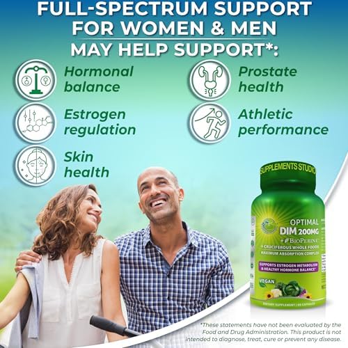 Suplemento Optimal DIM 200mg para Hombres y Mujeres - Hecho con Alimentos Orgánicos - Apoyo al Equilibrio de Estrógenos y Hormonas - Cápsulas de - imagen 2