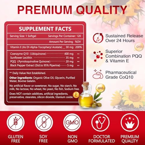 NATURE TARGET CoQ10-400mg Plus PQQ con Vitamina E y Aceite de Oliva Orgánico - Antioxidante de Alta Absorción para la Salud del Corazón y Producción - imagen 2