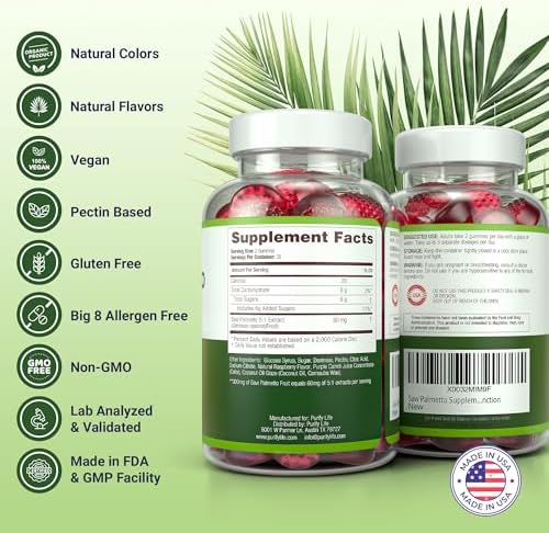 Gomitas de Saw Palmetto Purify Life para Hombres y Mujeres - Suplemento de Extracto para Crecimiento Capilar, Balance Hormonal y Salud Prostática - - imagen 3