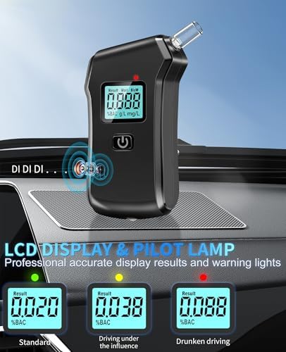 Alcoholímetro 2026 Mejorado con Pantalla Digital LCD, Precisión de Grado, Portátil para Uso en Casa y Fiestas (5 Boquillas) - imagen 3