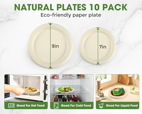 Juego de 300 Platos de Papel BSDPREF para Fiestas, Desechables y Ecológicos, Sirve hasta 50 Invitados, Incluye Cubiertos de Bagazo - imagen 2