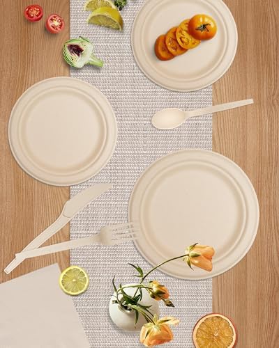 Juego de 300 Platos de Papel BSDPREF para Fiestas, Desechables y Ecológicos, Sirve hasta 50 Invitados, Incluye Cubiertos de Bagazo - imagen 8