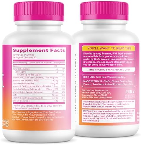 Vitaminas Gummy Pink Stork para Fertilidad, Prenatal y Postnatal – Soporte Completo para la Maternidad – Multivitamínico con Ácido Fólico, Vitaminas - imagen 8