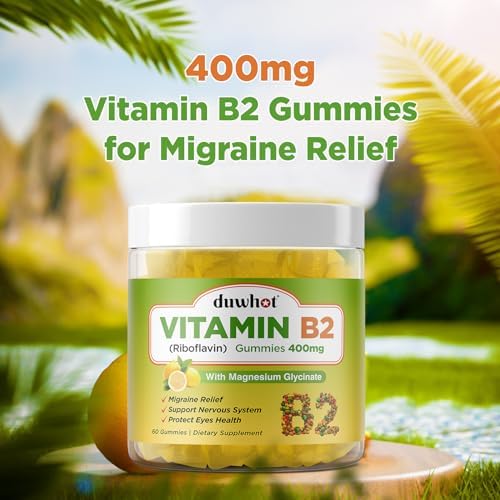 Gomitas de Vitamina B2 duwhot con Magnesio - Riboflavina 400mg para Alivio de Migrañas y Dolores de Cabeza, Veganas, 60 Gomas Masticables - imagen 3