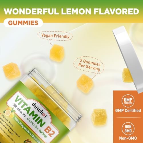 Gomitas de Vitamina B2 duwhot con Magnesio - Riboflavina 400mg para Alivio de Migrañas y Dolores de Cabeza, Veganas, 60 Gomas Masticables - imagen 7