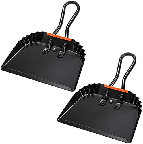 TOPZEA Paquete de 2 Recogedores de Metal Negro, 12 Pulgadas, Resistente con Mango para Uso en Interiores, Exteriores, Chimeneas, Industrial y - imagen 1