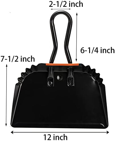 TOPZEA Paquete de 2 Recogedores de Metal Negro, 12 Pulgadas, Resistente con Mango para Uso en Interiores, Exteriores, Chimeneas, Industrial y - imagen 2
