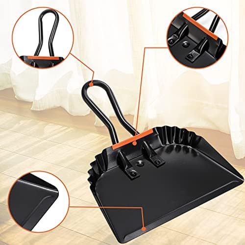 TOPZEA Paquete de 2 Recogedores de Metal Negro, 12 Pulgadas, Resistente con Mango para Uso en Interiores, Exteriores, Chimeneas, Industrial y - imagen 4