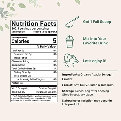 Micro Ingredients Polvo de Fibra de Acacia Senegal Orgánica, 2 lb | Fibra Instantánea Soluble | Prebiótico Vegetal para la Salud Digestiva | Sin OGM, - imagen 2